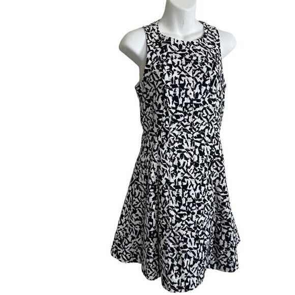 Theory White Black Sleeveless Textured Eyelet Fit Flare Shift Dress Size 0 - Picture 5 of 10